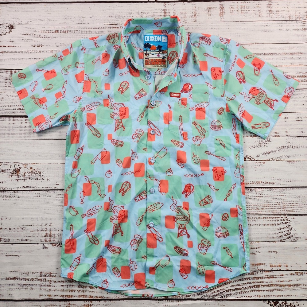 Dixxon No Bummer Summer Party Shirt Men's Small BBQ Cookout Stretch Button Up